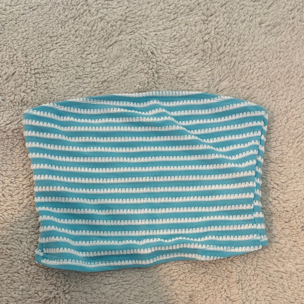 Striped Blue and White Tube Top